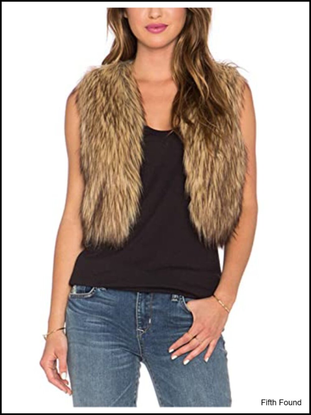 Faux Fur Sleeveless Open Front Vest Collarless Warm Layering